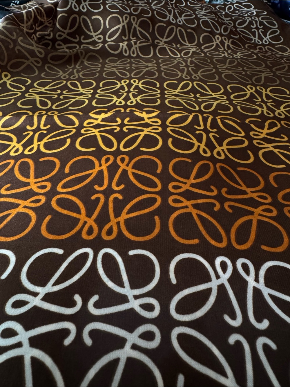 Loewe Brown Scarf with Multicolored Anagram Pattern